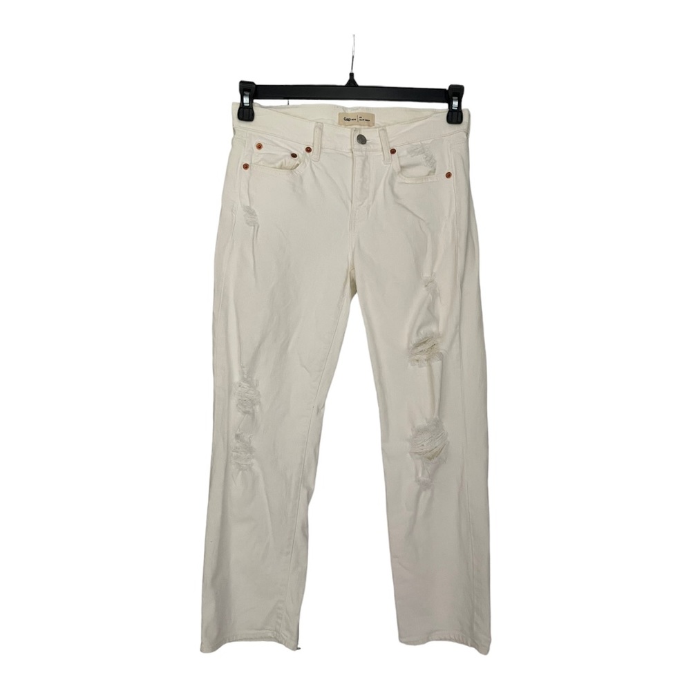 GAP white slim crop distressed jeans